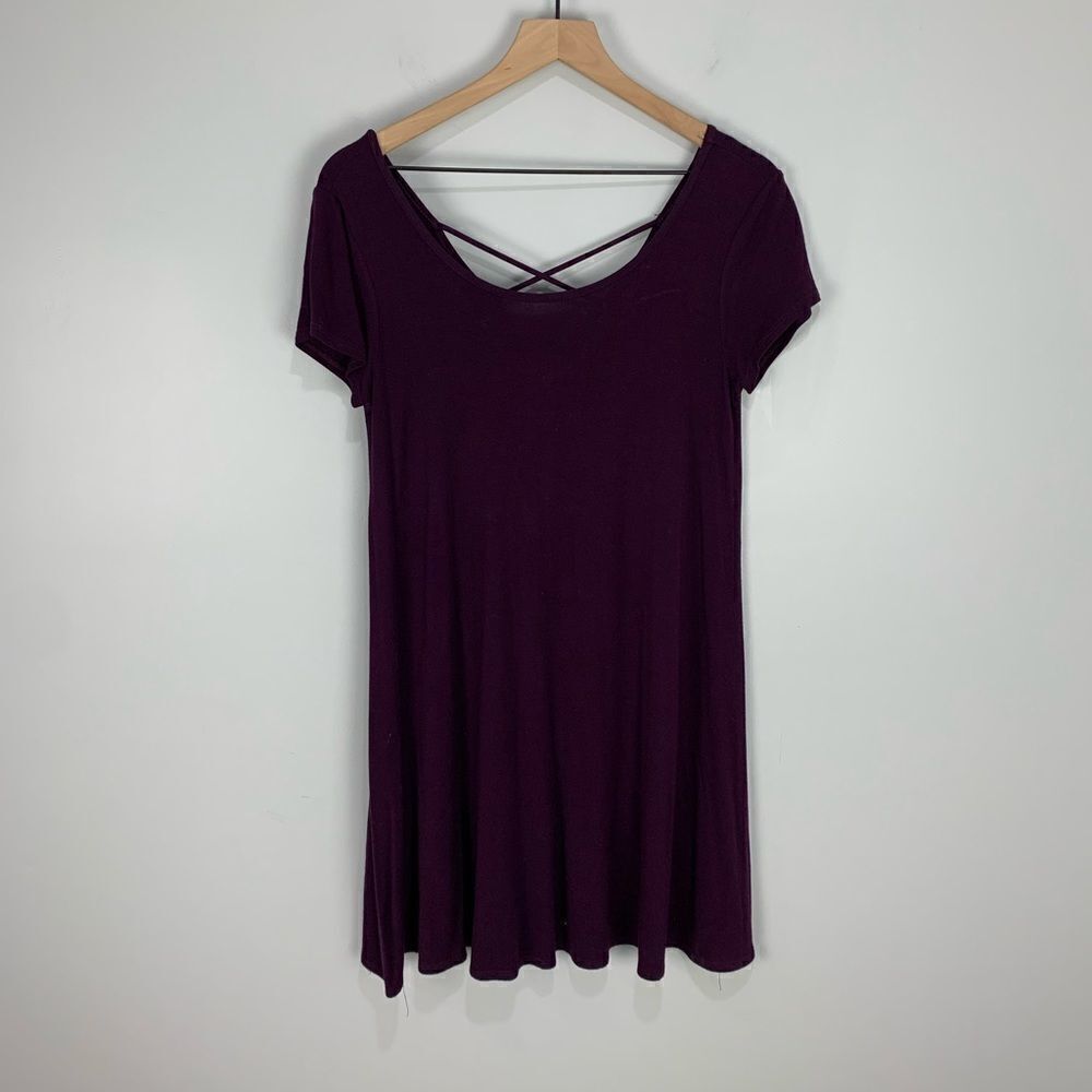 Socialite Dark Purple Stretchy Short Sleeve Dress XS